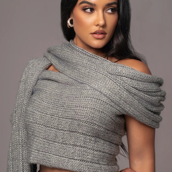 JLUXLABEL Sweaters - JLUXLABEL GREY SOFT LIFE CABLE KNIT SWEATER TOP